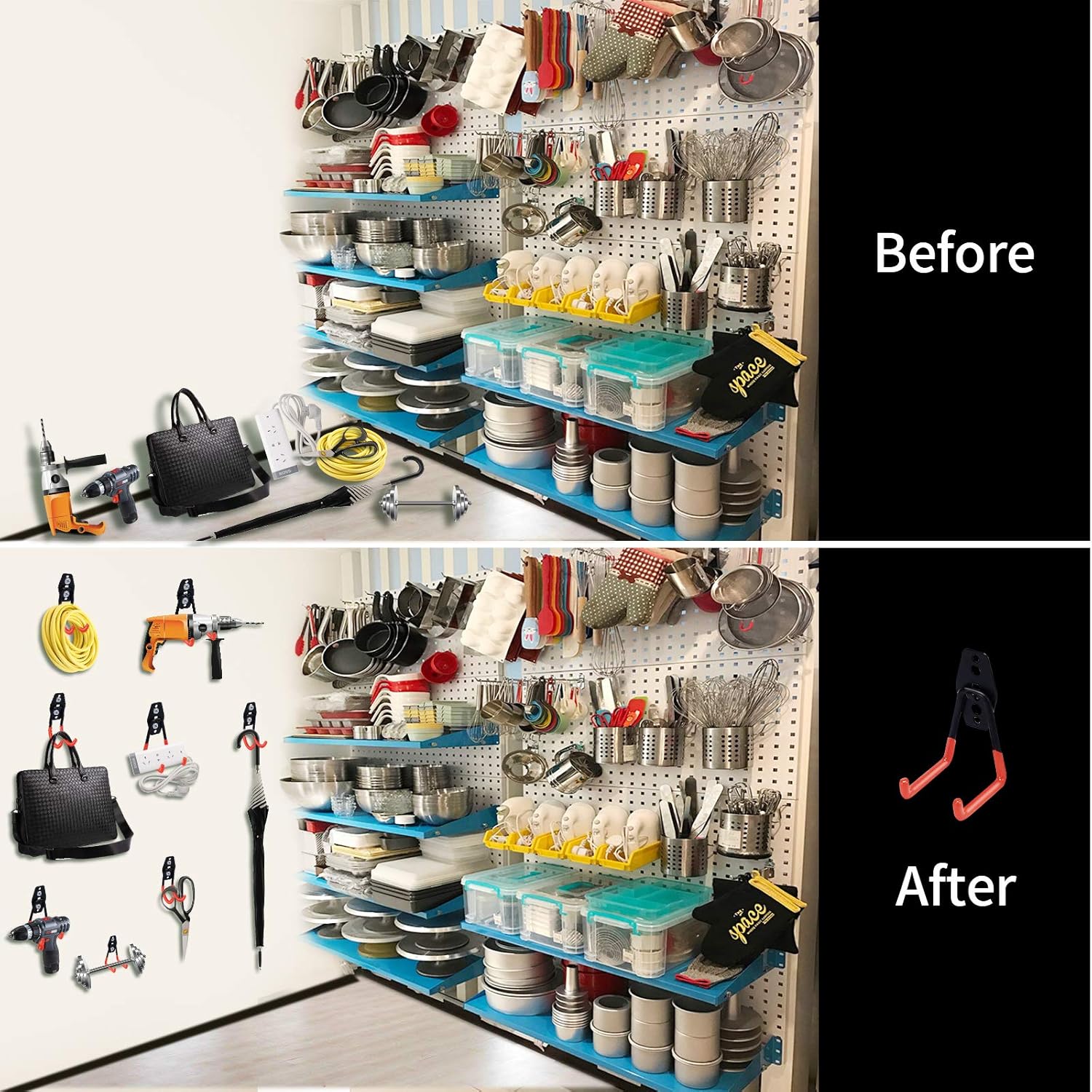 Upgraded 12-Piece Heavy Duty, Utility Steel Garage Storage Hooks, Wall Mount Garage Organizers And Hangers For Organizing Power Tools, Ladders, Bulk Items, Bicycles  Garage Storage