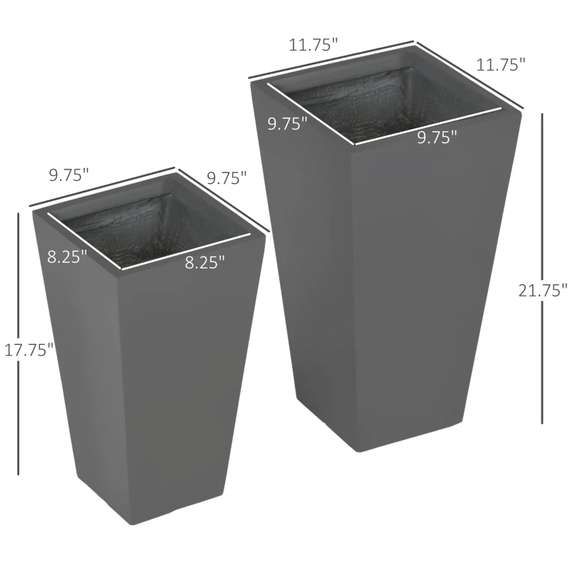 2-Pack Outdoor Planter Set, Flower Pots With Drainage Holes, Durable & Stackable Plant Pot, 22in & 18in, For Porch, Entryway, Patio, Yard, Garden, Gray