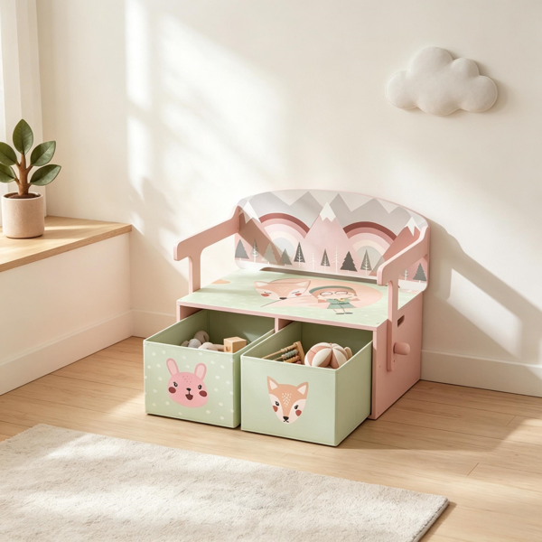 3-in-1 Convertible Kids Toy Box Chest, Storage Chest With 2 Non-Woven Drawers For Bedroom 5