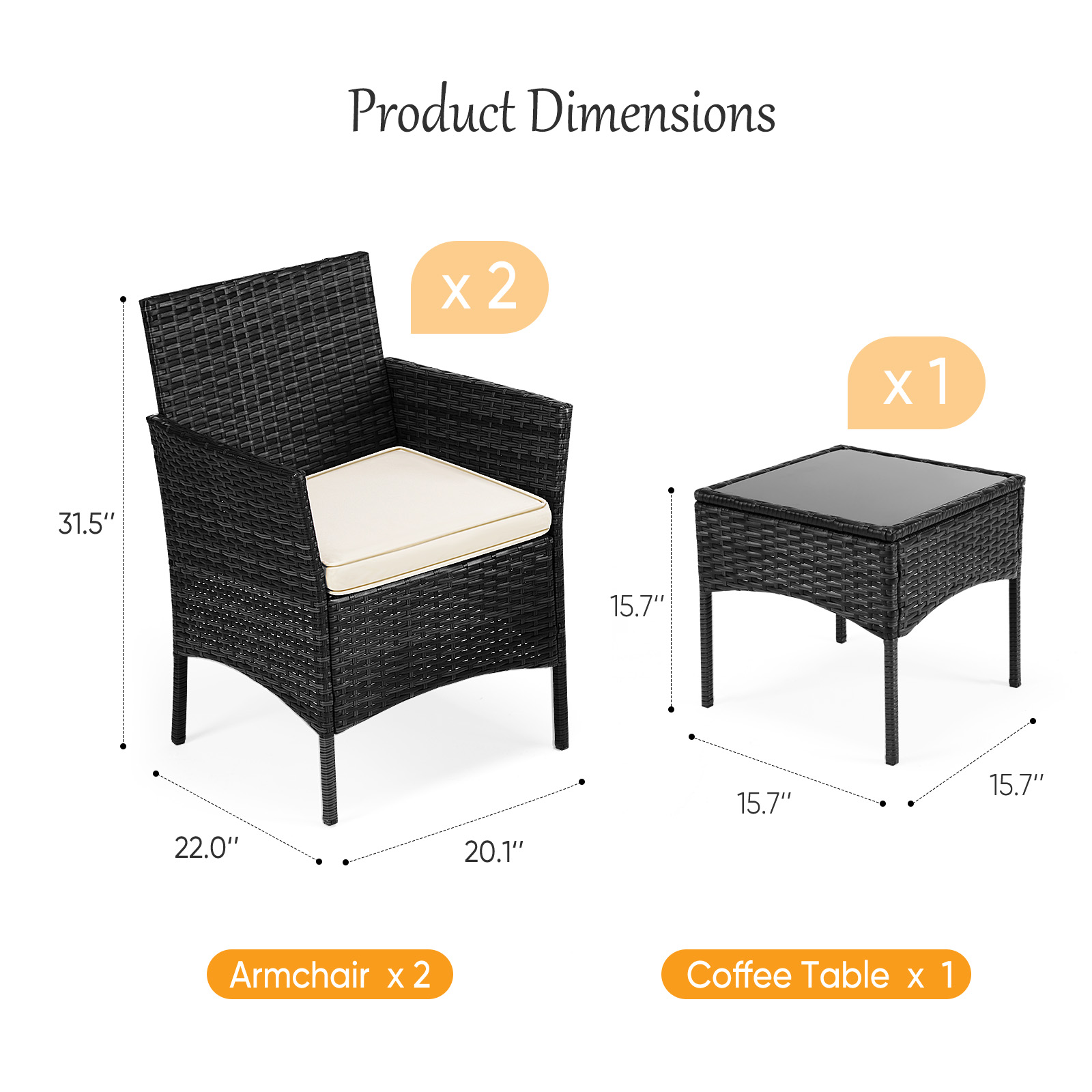 Three-piece Garden Furniture Set, Woven Outdoor Polyethylene Rattan Furniture, Equipped With A Coffee Table And Washable Cushions
