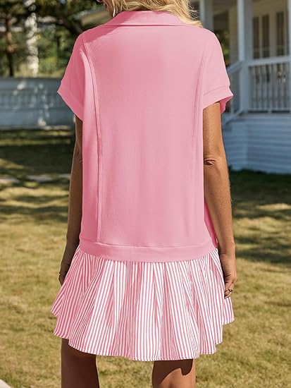 women’s patchwork striped polo v‑neck dress