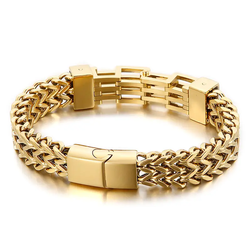 Titanium Steel Men's Bracelet Double-layer Double-row Square Chain Buckle Head Jewelry