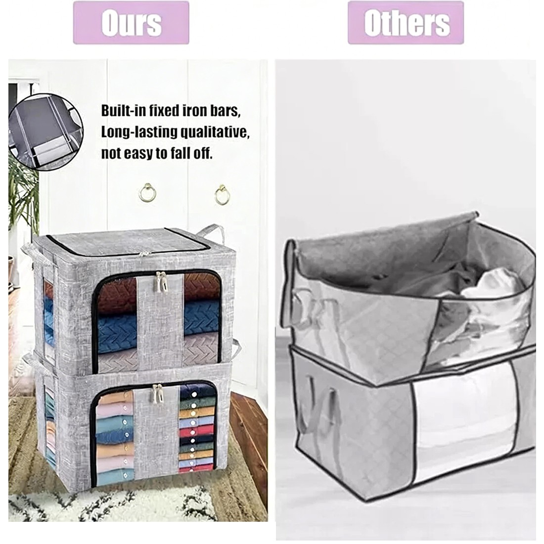 2Pcs 66L Folding Storage Box Made Of Thick Fabric Steel Frame Wardrobe Organizer 8