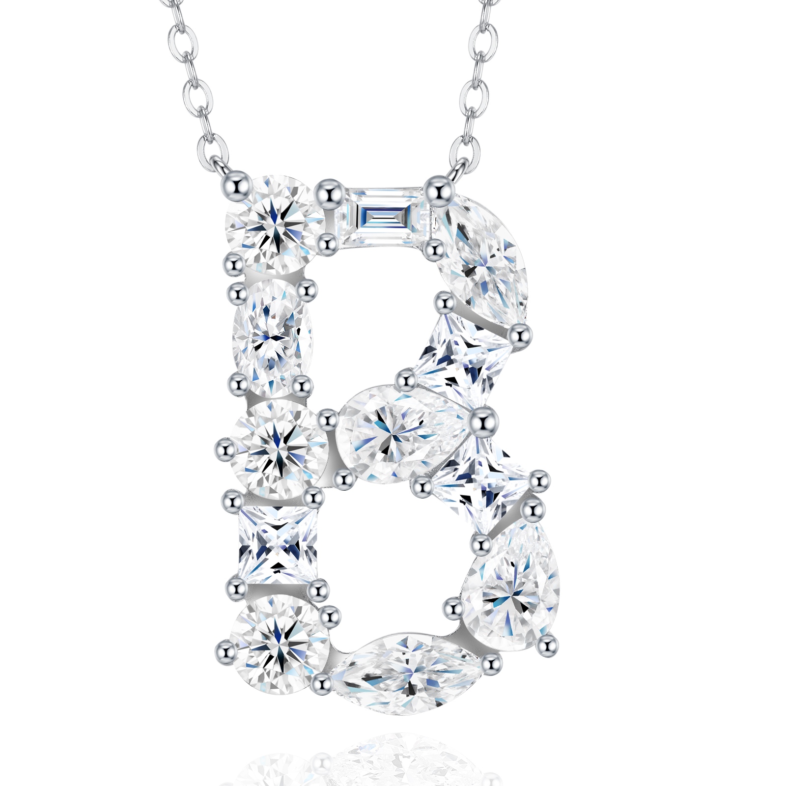 26-letter - B Necklace Pendant Featuring Top-quality Moissanite, A Luxurious And Fashionable Light Luxury Trend Jewelry Piece Made Of S925 Silver Electroplated With Platinum. - Image 1
