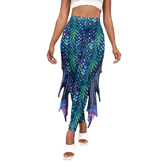 Slim Fish Pants With Raised Hips And Digital Fin Printing Small Feet Women's Underpants B2421016 - Shop at LoveMi