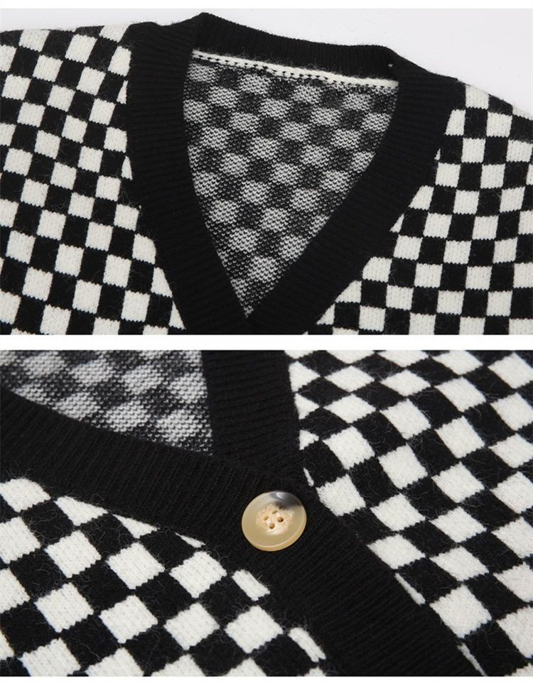 Unisex Classic Checkered Knit Cardigan