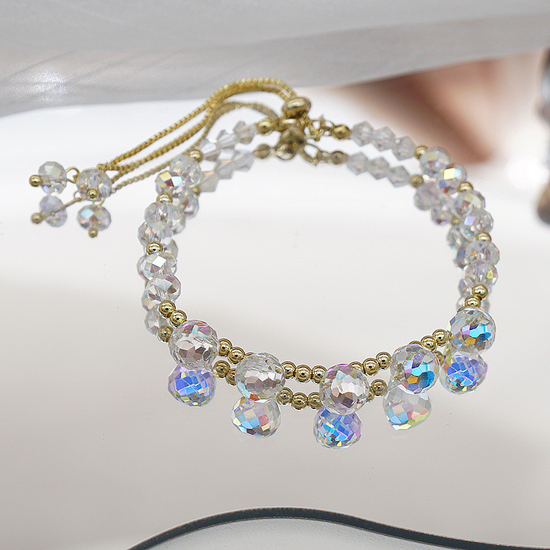 The New Colorful Crystal Bracelet Women's Pull-out Adjustable Sweet Bracelet