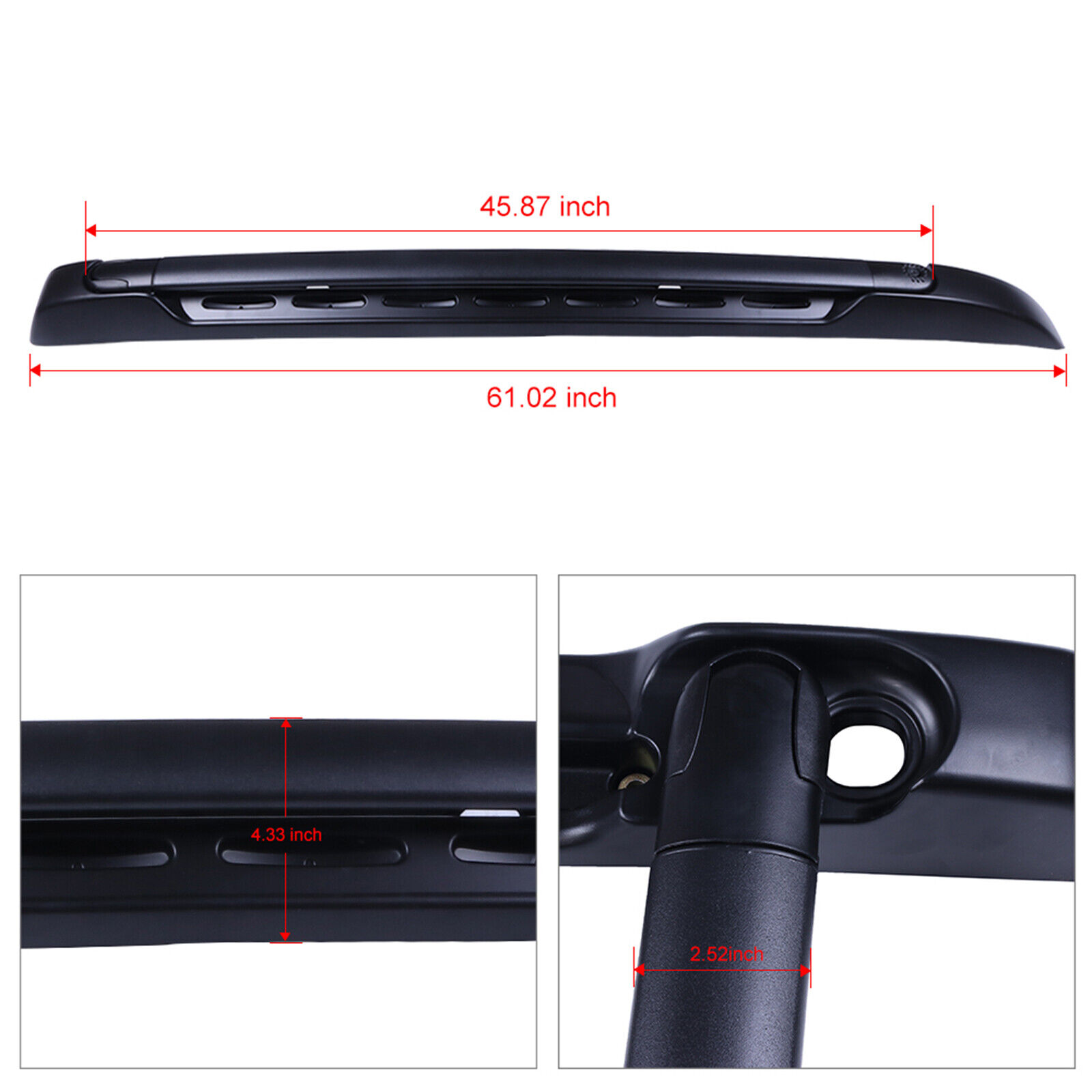 Close-up of aero-blade cross bar profile on Toyota Tacoma Double Cab roof rack, 6000-series aluminum
