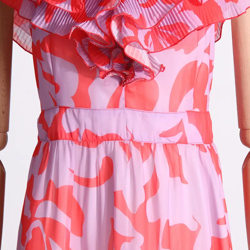Floral-print Off-shoulder Lace Skirt Waist Slimming Dress