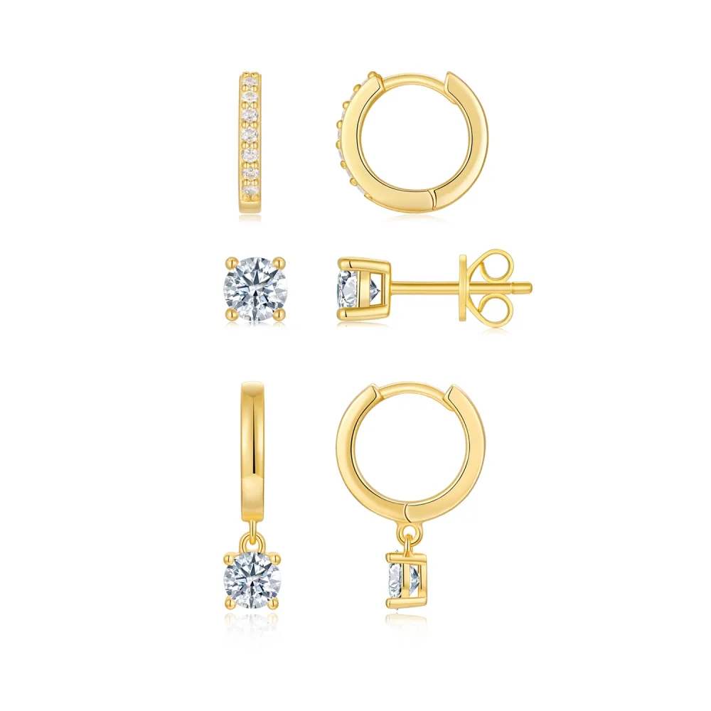 A Luxurious And Fashionable Minimalist Jewelry Earring Set Featuring Top-quality Moissanite Stones, Made Of S925 Silver Electroplated With Gold.