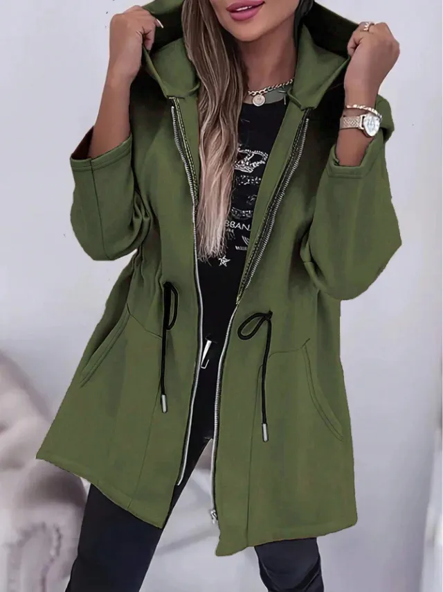 Women's Casual Beach Hooded Drawstring Pockets Thin Long Sweatshirt Sweatshirt - Green