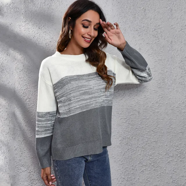 Popular Gradient Colorblock Drop Shoulder Knit Sweater Loose Grey - Shop at LoveMi