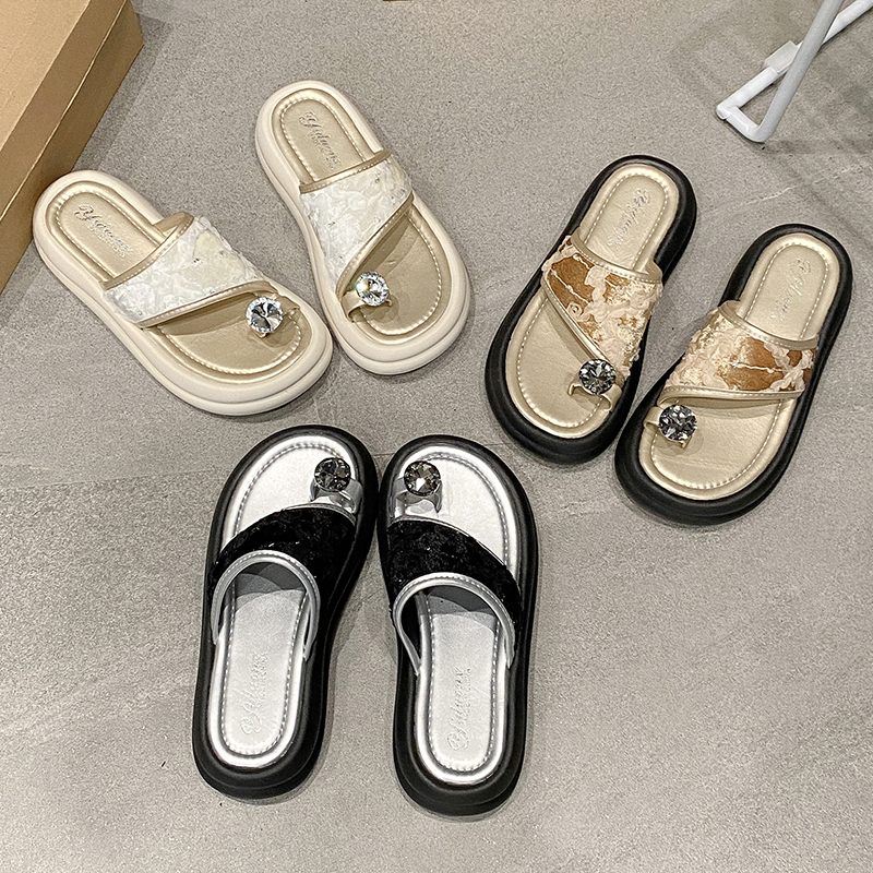 Women Retro National Wind Floral Jacquard Platform Slide Sandals Matching Daily product image