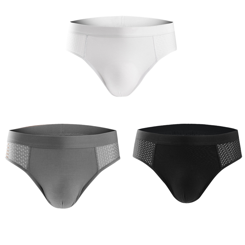 Men's Ice Silk Hollow Mesh Mid Waist Briefs