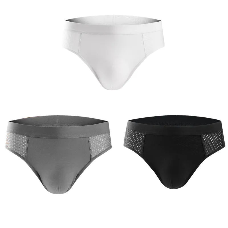 Men's Ice Silk Hollow Mesh Mid Waist Briefs