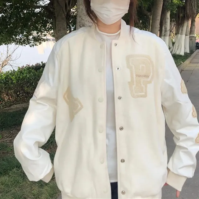 Retro Baseball Jacket Women's Design Sense White - Shop at LoveMi