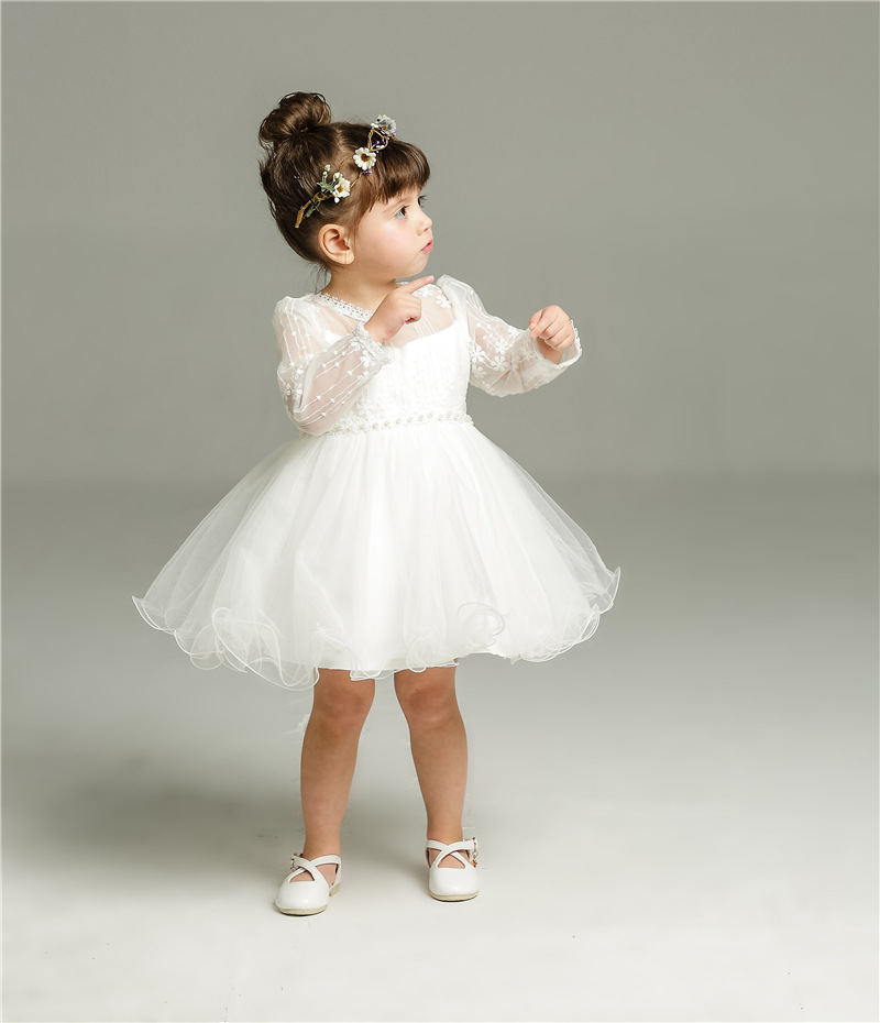 Long Sleeve Baby Wedding Dress Gauze Skirt