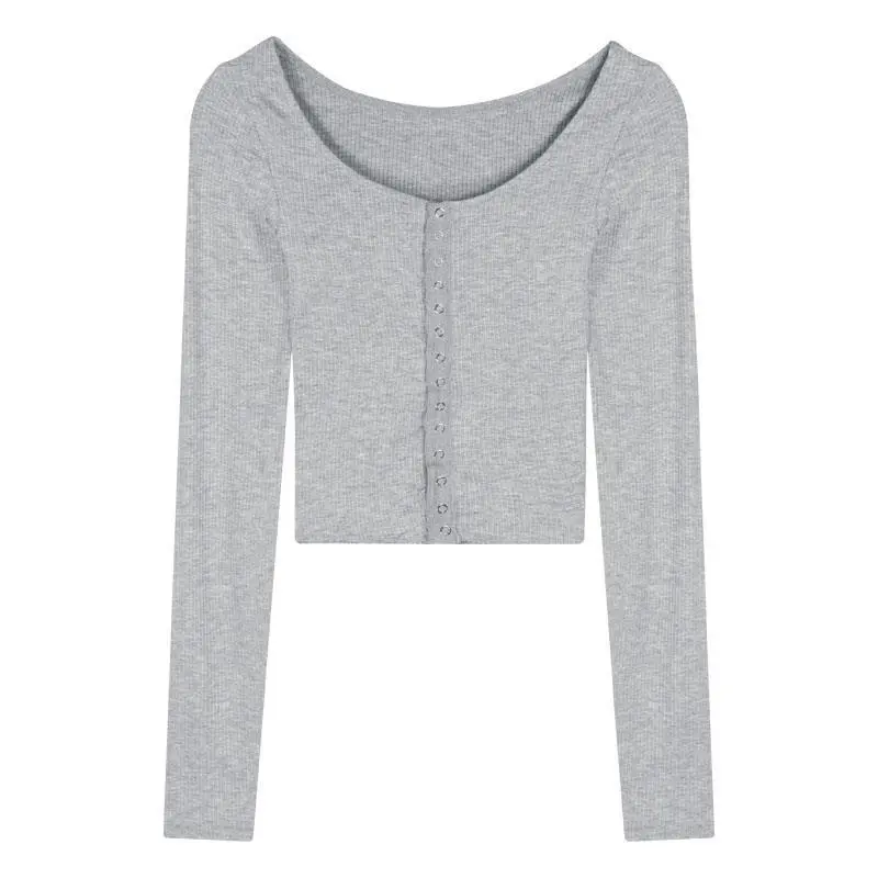 Grey Retro Female Design Sense Niche A-line Skirt - Single Piece Cardigan