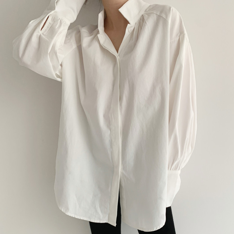 Title 7, Stand-up Collar Loose Casual Puff Sleeve Shirt