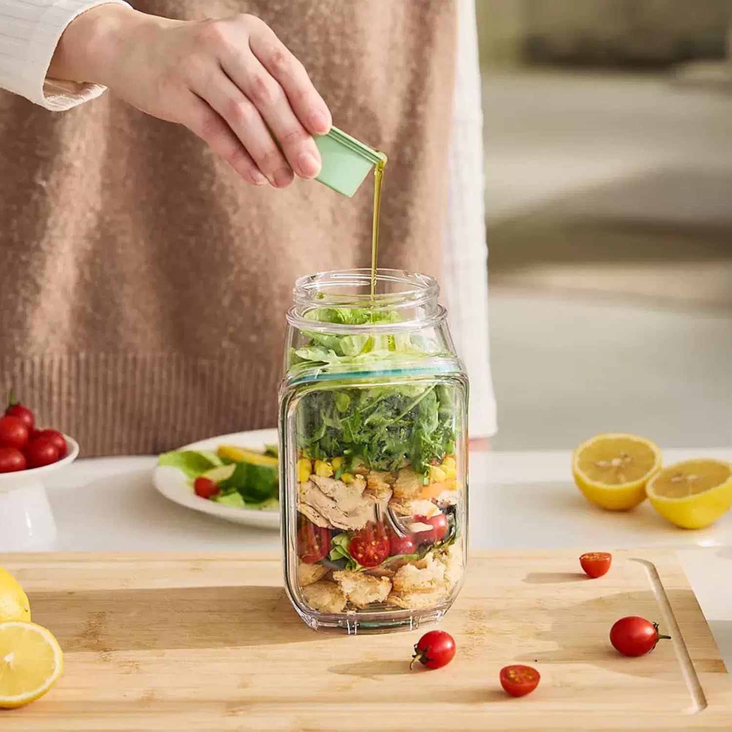 Salad Container With Side Opening, Leak-Resistant Design With Dressing Cup & Lid, Dishwasher & Freezer Safe For Office, Travel & Outdoors. — foto 3