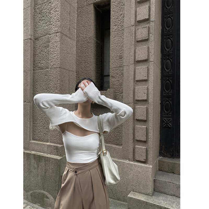 White Waistcoat Women's Outer Wear Short Round Neck Pullover