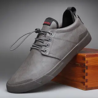 New Style Men's Leather Casual Shoes Flat Shoes - Grey