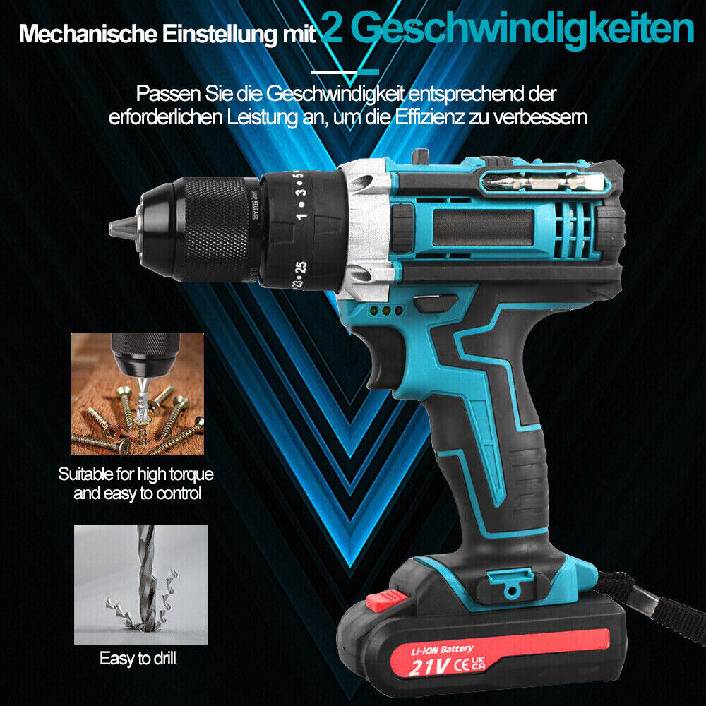 3-in-1 Cordless Impact Drill Brushless 21V Cordless Screwdriver, Case With 2 Batteries - photo 9