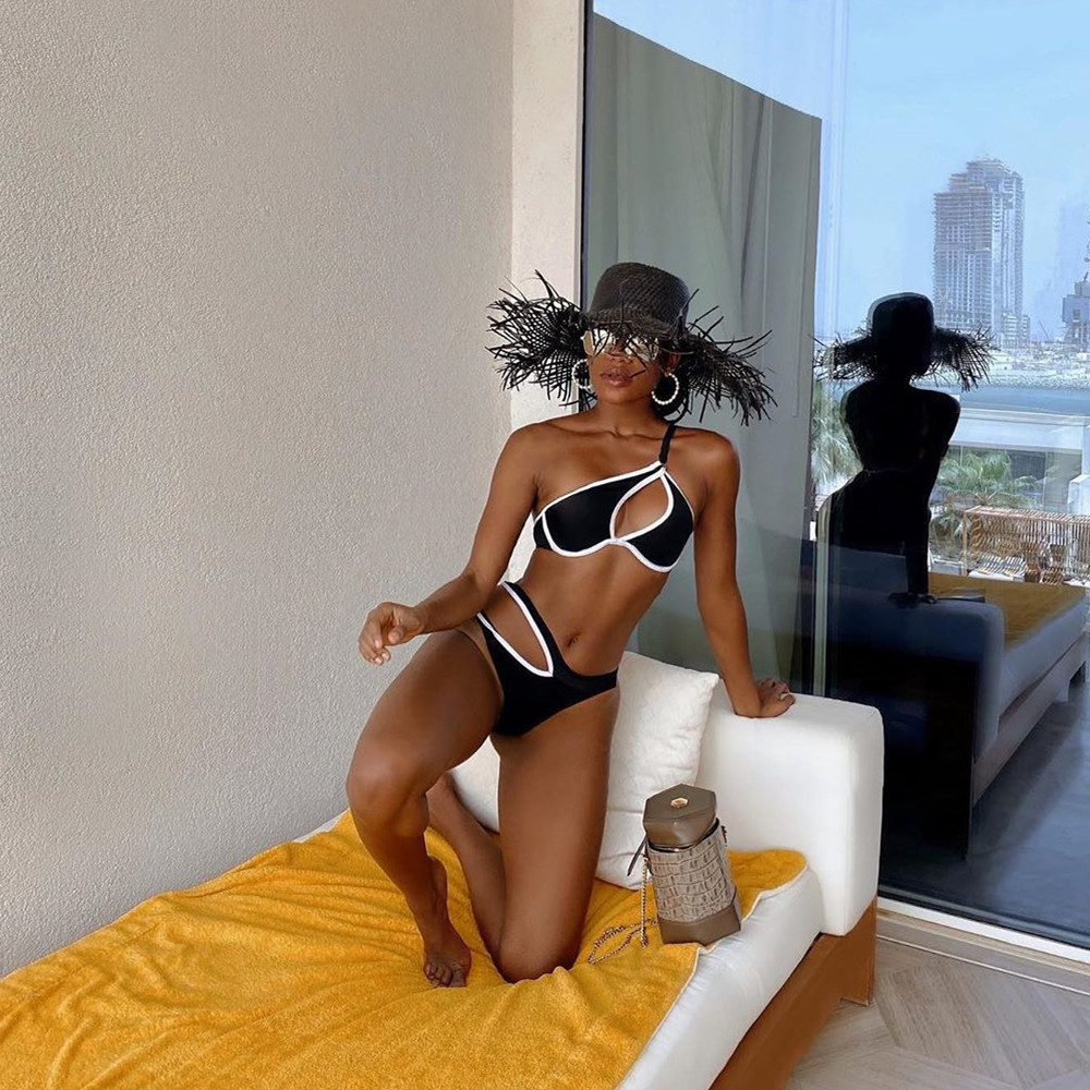 Ladies Simple Bikini Solid Color Swimsuit