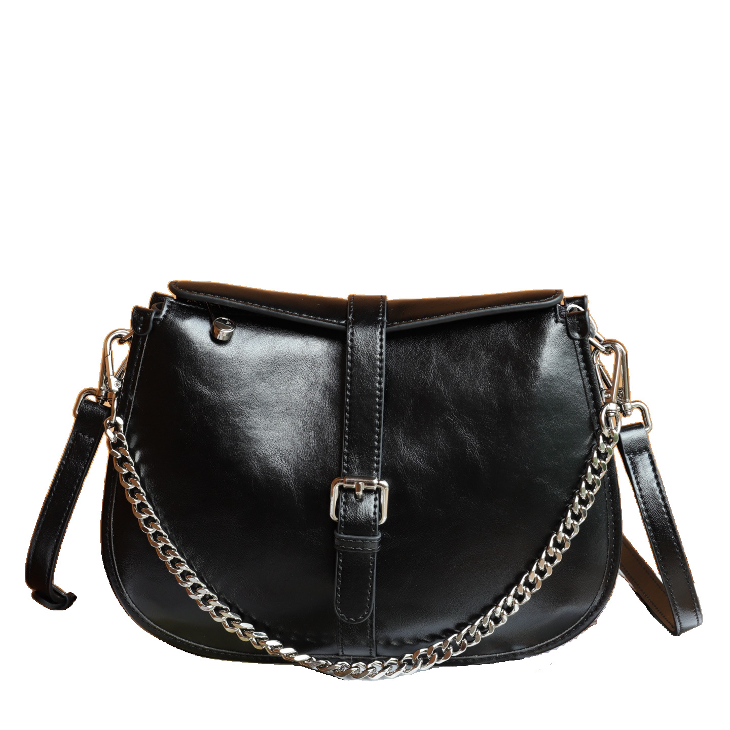 Cross-border Top-layer Genuine Leather Saddle Bag, Versatile And High-end Feeling, Women's Fashion Simple Shoulder Chain Underarm Bag 2