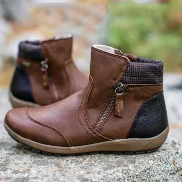 Ankle Boots Women Retro Shoes With Side Zipper Brown - Shop at LoveMi