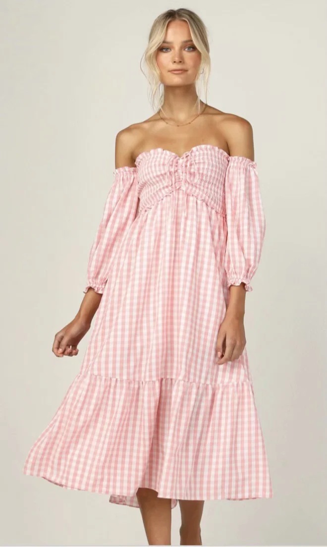 Slim Fit Check One-Shoulder Off-Back Dress