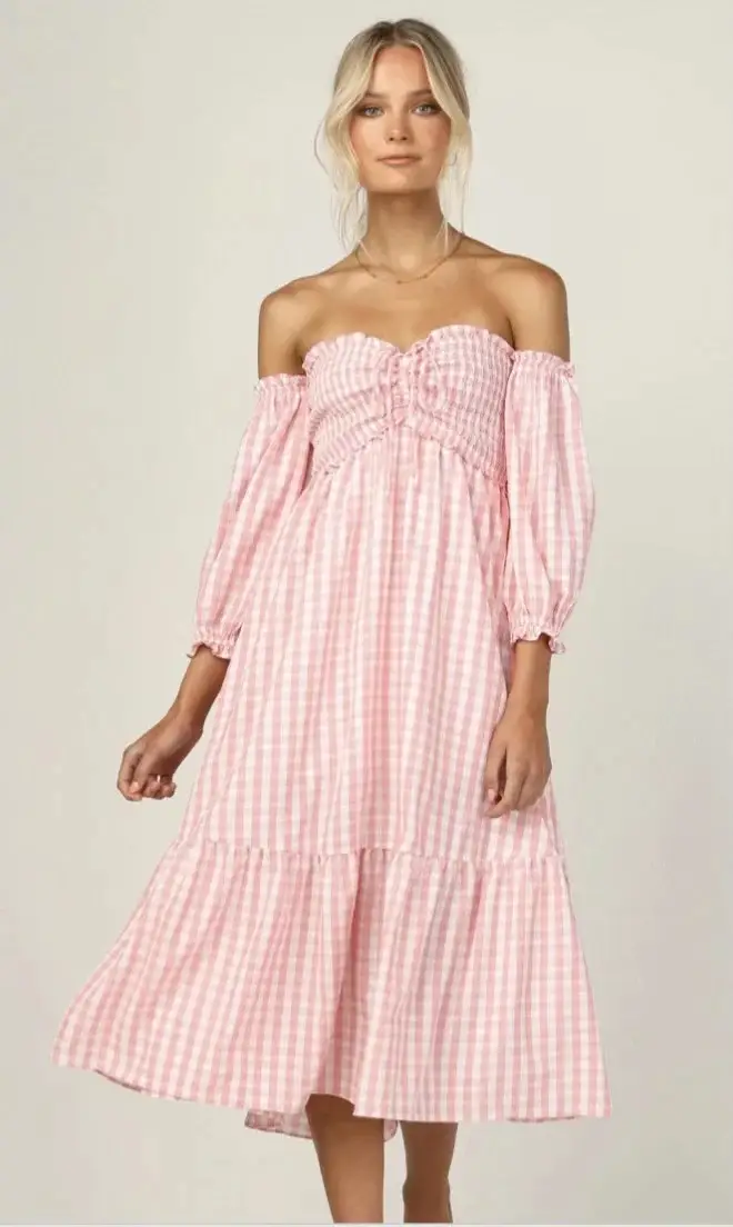 Slim Fit Check One-Shoulder Off-Back Dress
