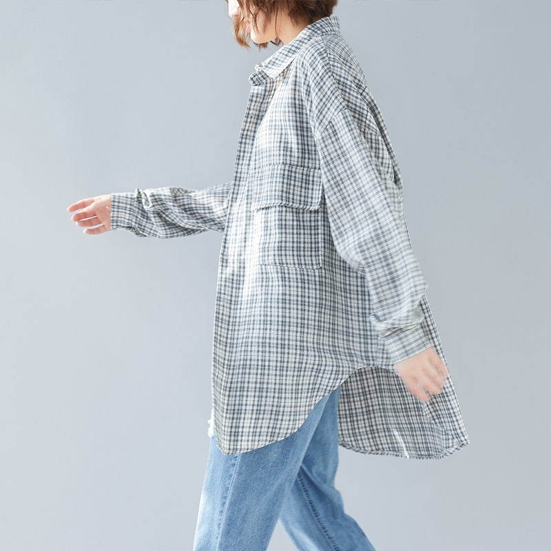 Title 1, Lapel Plaid Long-sleeved Shirt Age-reducing Bel...