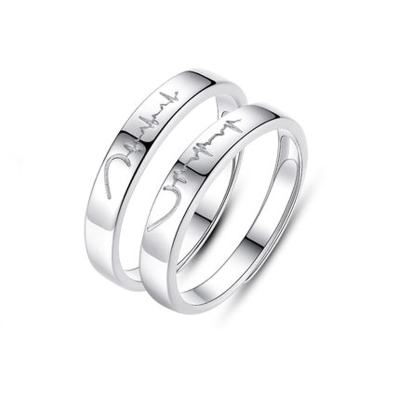 Title 2, 925 Silver Creative Student Heart Couple Ring E...