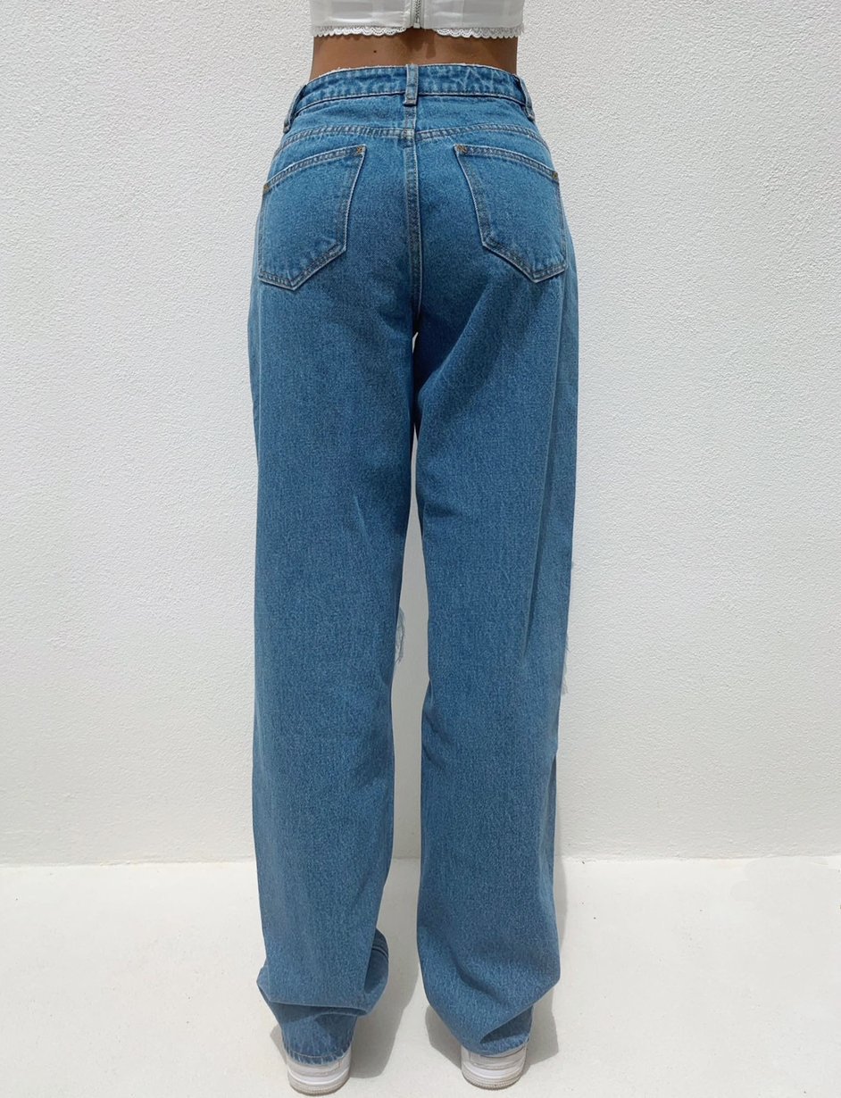 European And American Trend New High-waisted Loose Hole Wide-leg Women's Jeans
