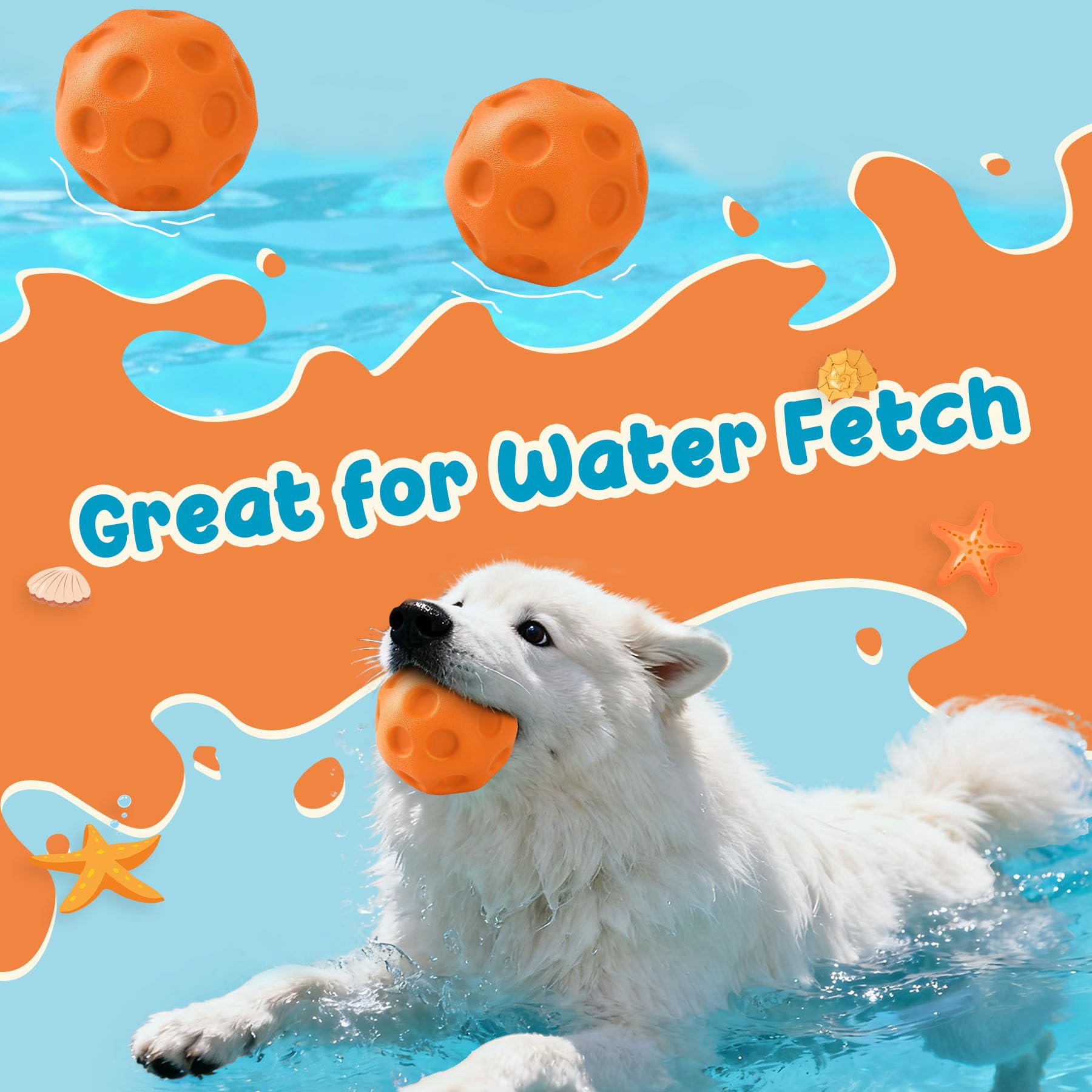 3 Pack Dog Balls For Medium & Large Dogs - High Bounce & Floating Fetch Balls, Interactive Outdoor Toys With Easy-Pickup Grooves, Bright Orange view 5