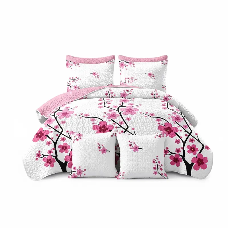 Pink Floral 5-Piece Quilt Set