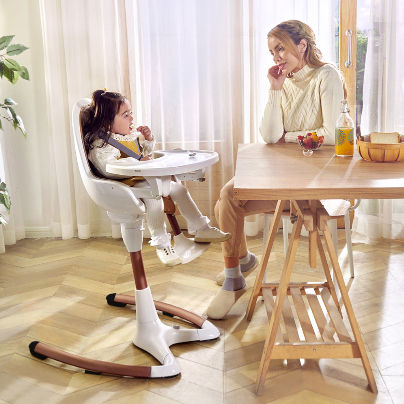 Luxury Baby Dining Chair With Adjustable Seat Height & Removable Tray, High-end Baby High Chair, White Gold