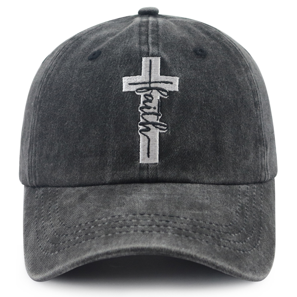 2pcs Washed Vintage Faith Cross Baseball Cap, Embroidered Faith Hat For Men Women, Religious Christian Soft Cotton Adjustable Trucker Hat — foto 3