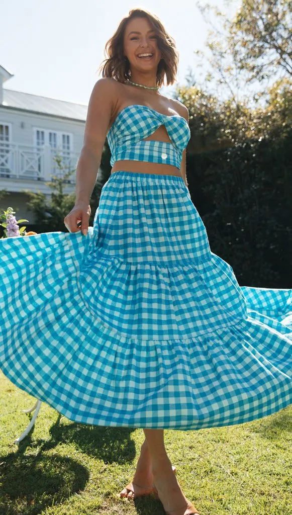 Women's Summer Wrap And Swing Plaid Dress Set Blue - Shop at LoveMi