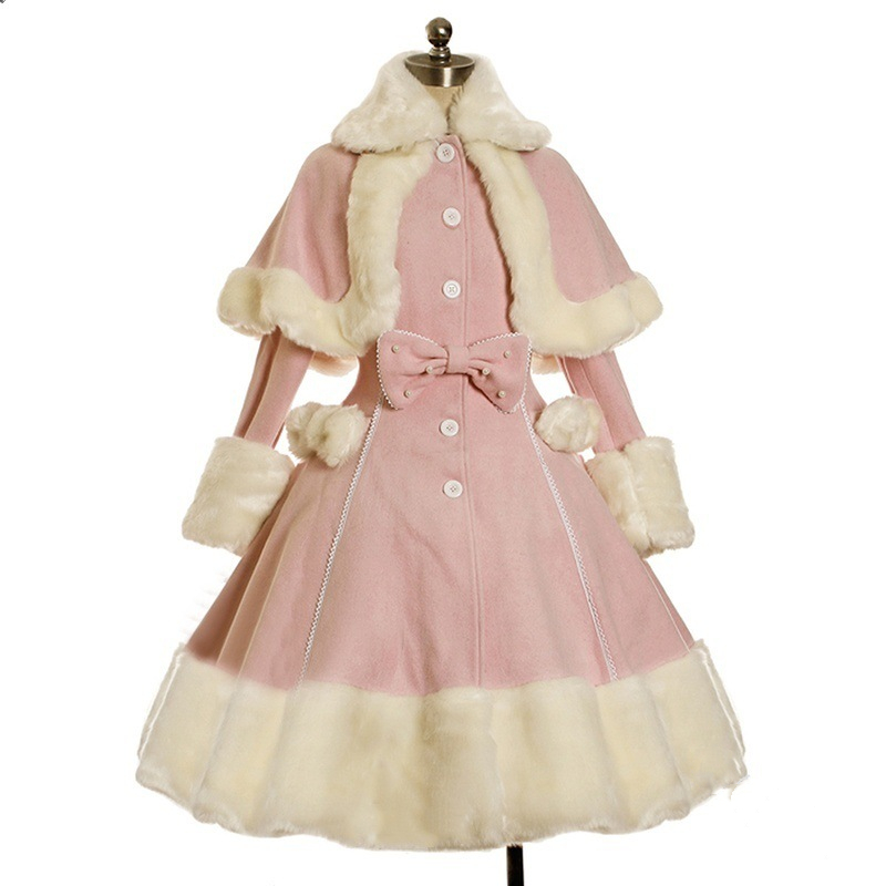 Thickened Princess Dress With Frayed Lapel Cloak And Waist