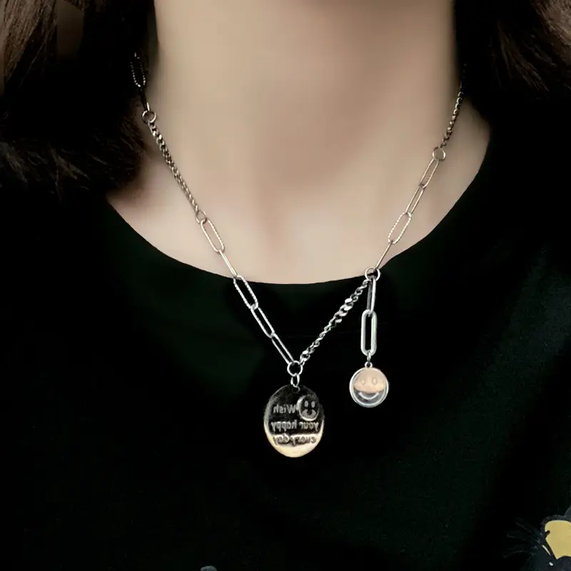 Titanium Steel Smiley Face Necklace Female Ins Tide Hip Hop Net Red