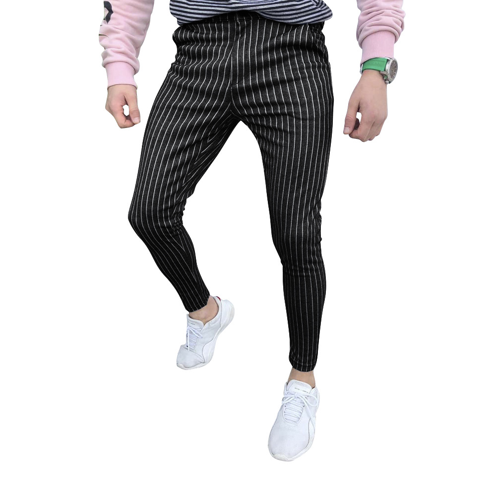 New European Style Striped Stitching Button-style Slim-fit Men's Casual Pants