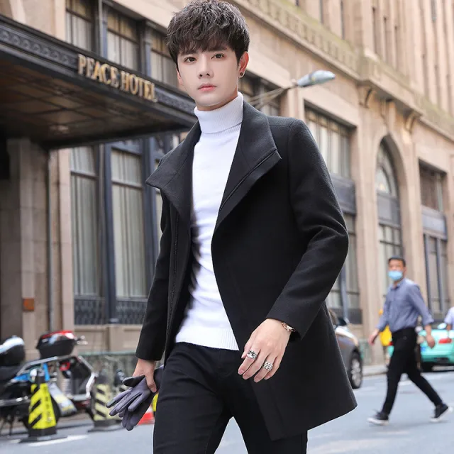 Men's Anti wrinkle Mid length Slim fit Woolen Coat Black - Shop at LoveMi