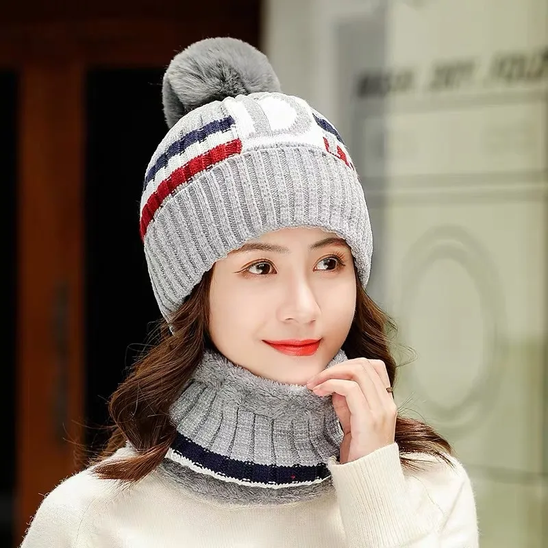 Hat Women's Fleece Scarf Suit Warm - Grey
