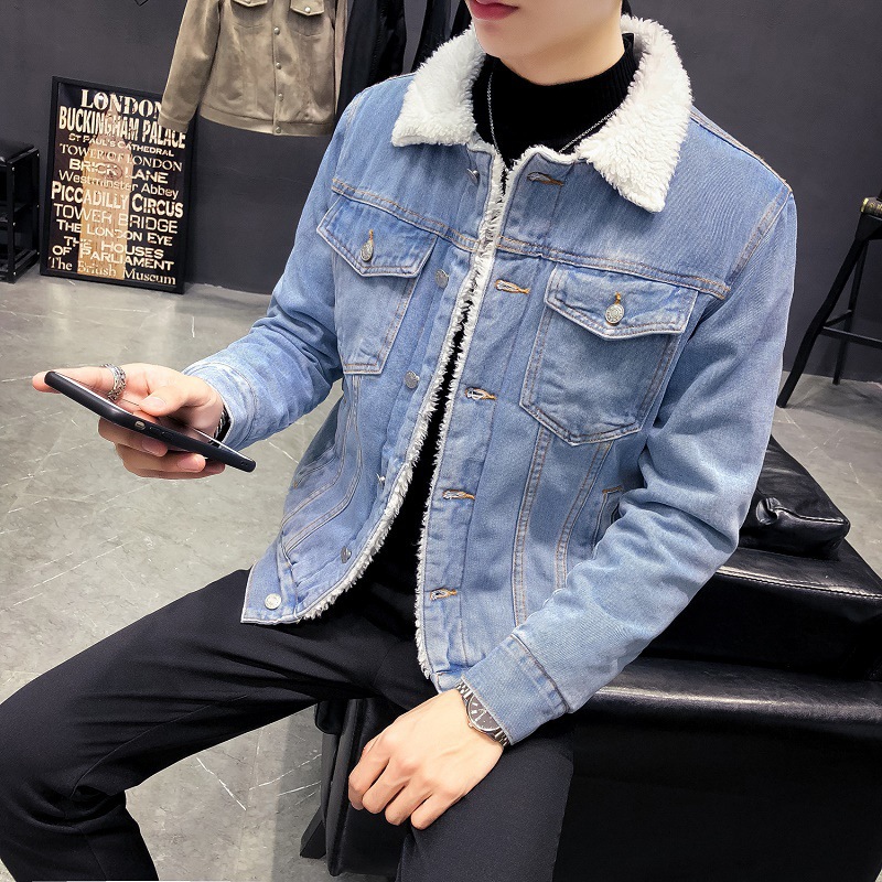 Cashmere Thickened Denim Coat Male Lamb Hair