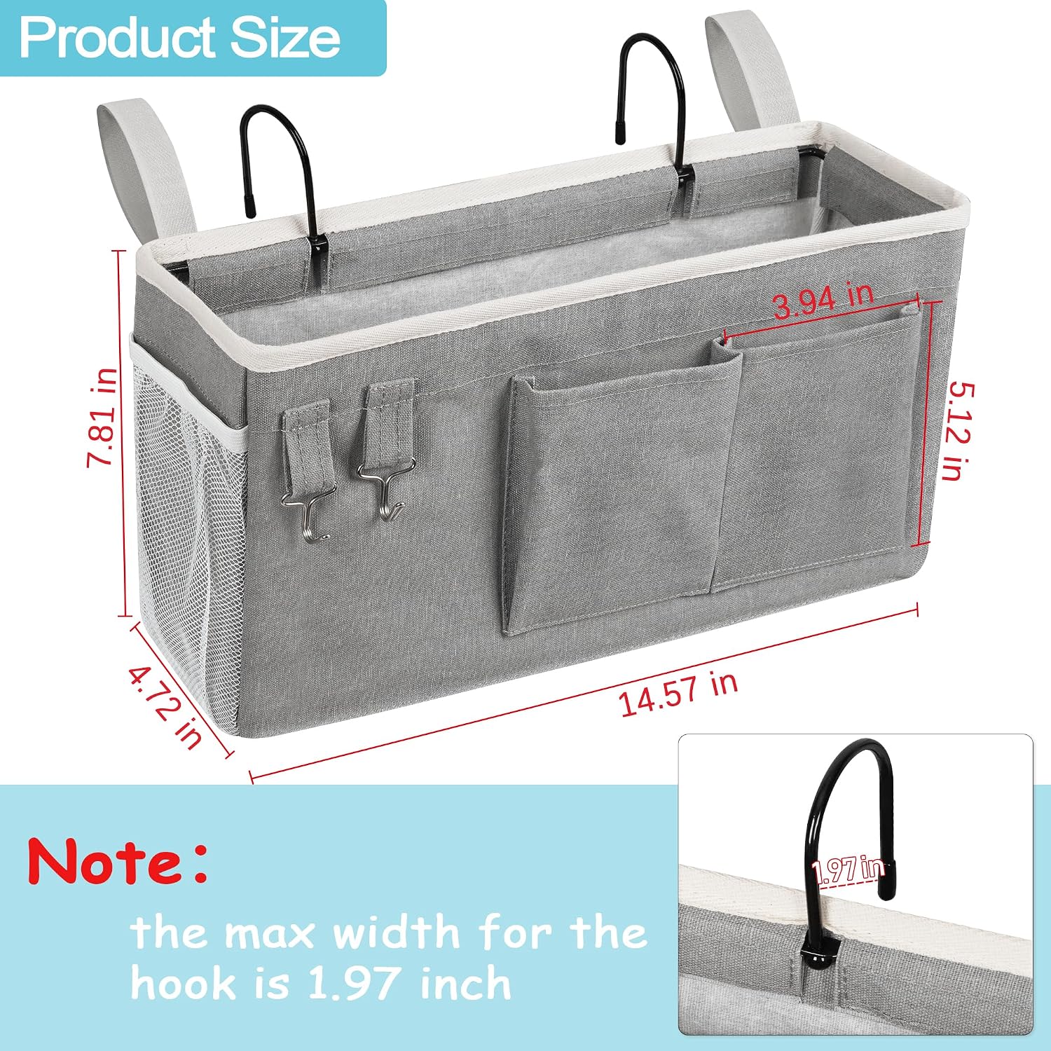 Bedside Caddy, Hanging Storage Bag Organizer For Bunk Bed, Dorm Room And Bed Rail, Space Saving Holder For Essentials 2