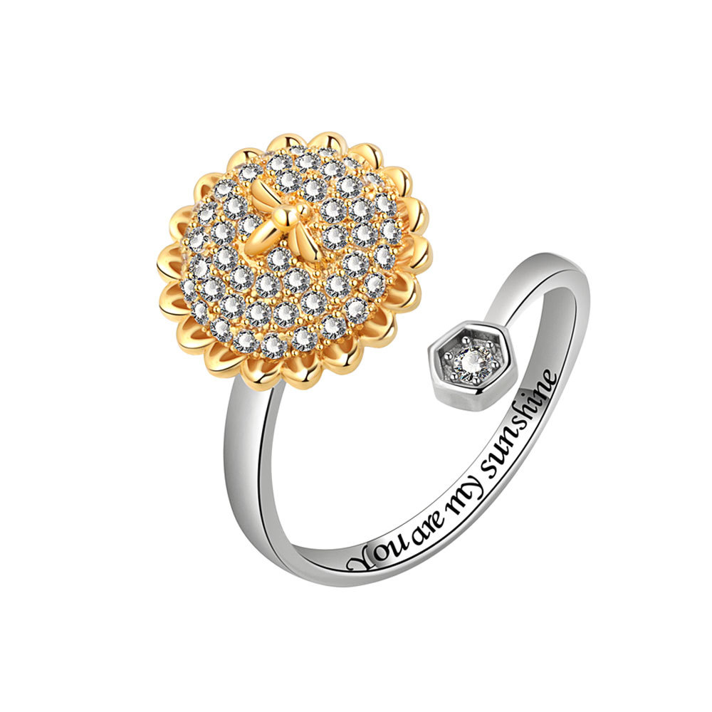 Title 2, Fashion Adjustable Sunflower Rotating Ring Reli...