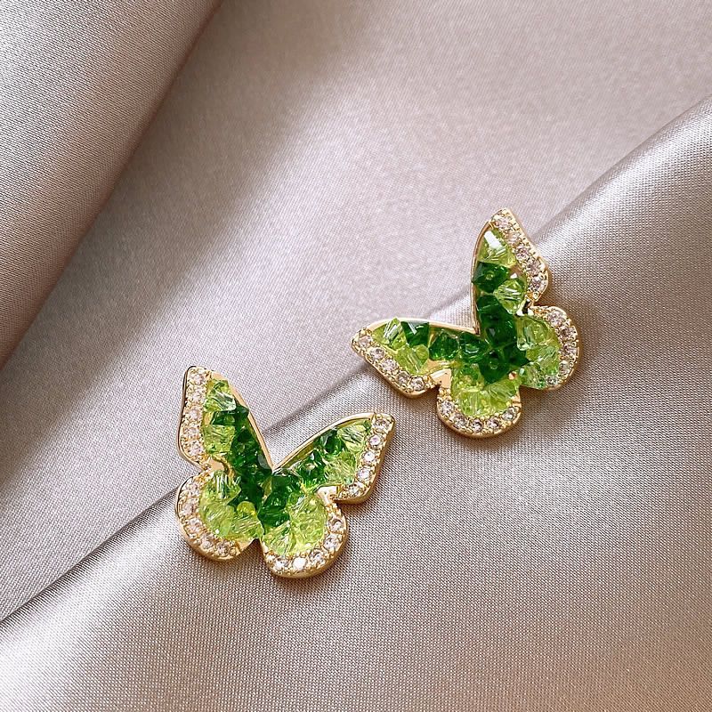 2026 Trendy Emerald Crystal Butterfly Dangle Earrings, Unique Designer Premium Delicate Ladies Daily Accessories