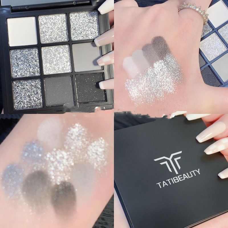 Nine Color Eyeshadow Tray Cement Dark Punk Smoked Black And White Gray Metal Pearlescent